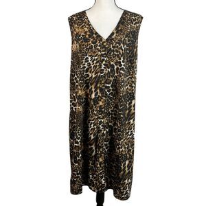 MPH Collection Women’s Dress 2X Leopard Print Button Front Sleeveless V‑Neck